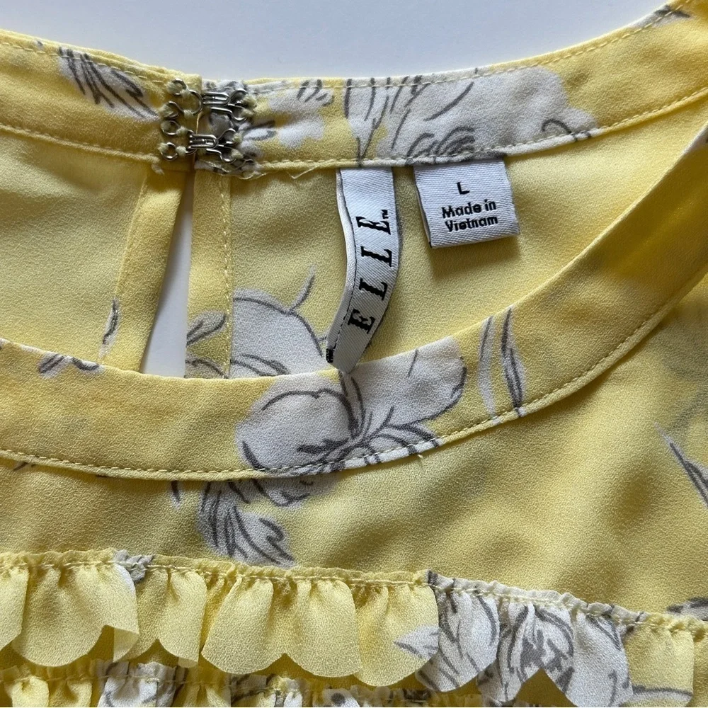Elle Yellow Floral Smocked Blouse | Ruffle Detail | Spring Top | Size L - Picture 8 of 11